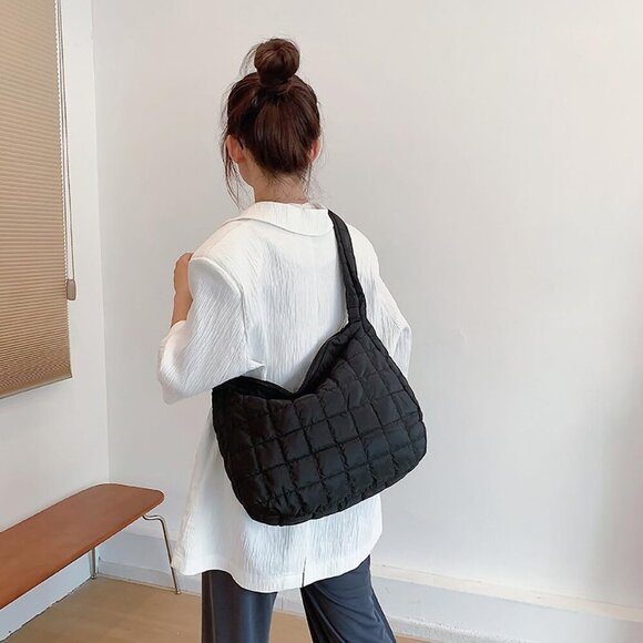 Quilted Puffer Crossbody Bag and Purse for women - Cotton Padding Satchel Handba - Picture 6 of 7